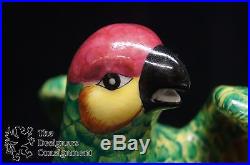 2 Vintage Chinese Porcelain Perched Parrots Exotic Birds Figurine Statue 7.5