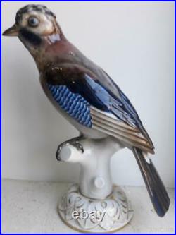 30s Vintage Statue Porcelain Figurine Bird ZEH SCHERZER & Co jay Signed Handmade