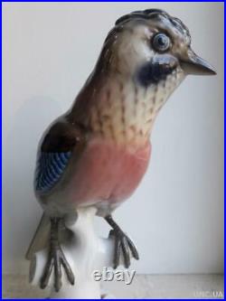 30s Vintage Statue Porcelain Figurine Bird ZEH SCHERZER & Co jay Signed Handmade