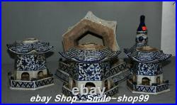 32.2 Antique Old China Blue white porcelain 5 layer Stupa Pagoda Tower Statue