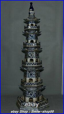32.2 Rare China Blue white porcelain 5 layer Buddha Stupa Pagoda Tower Statue