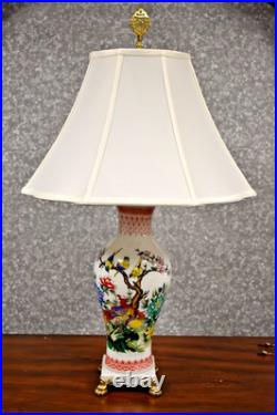 32 Chinese Porcelain Vase Lamp Red Phoenix Jingdezhen White Marble Base