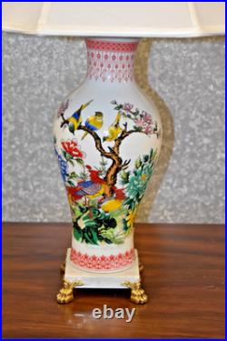 32 Chinese Porcelain Vase Lamp Red Phoenix Jingdezhen White Marble Base