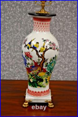 32 Chinese Porcelain Vase Lamp Red Phoenix Jingdezhen White Marble Base