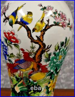 32 Chinese Porcelain Vase Lamp Red Phoenix Jingdezhen White Marble Base