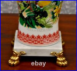 32 Chinese Porcelain Vase Lamp Red Phoenix Jingdezhen White Marble Base