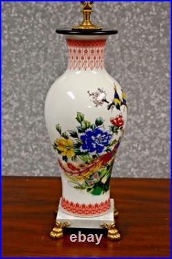 32 Chinese Porcelain Vase Lamp Red Phoenix Jingdezhen White Marble Base