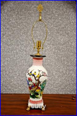 32 Chinese Porcelain Vase Lamp Red Phoenix Jingdezhen White Marble Base