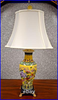 32 High End Chinese Jingdezhen Porcelain Vase Lamp Yellow Phoenix Bird/flowers