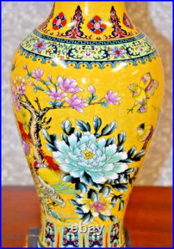 32 High End Chinese Jingdezhen Porcelain Vase Lamp Yellow Phoenix Bird/flowers