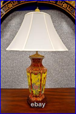 32 High End Chinese Porcelain Jingdezhen Hex Vase Lamp Red/gold