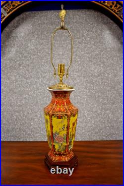 32 High End Chinese Porcelain Jingdezhen Hex Vase Lamp Red/gold