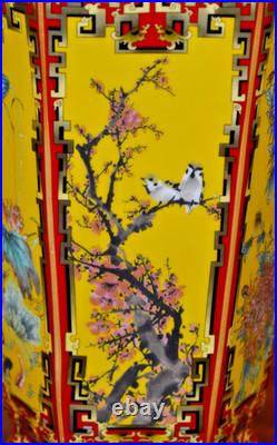 32 High End Chinese Porcelain Jingdezhen Hex Vase Lamp Red/gold