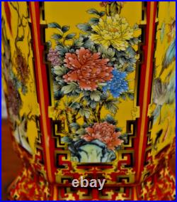 32 High End Chinese Porcelain Jingdezhen Hex Vase Lamp Red/gold