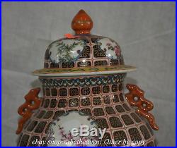 33CM Chinese Colour Enamels Porcelain Dynasty Flower Bird Handle General Tank