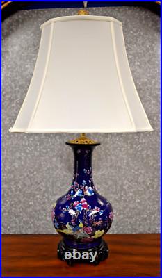 33 Chinese Porcelain Vase Lamp Saphire Blue Bird And Flower Design Jingdezhen