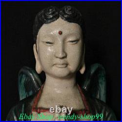 34China Chai Kiln Porcelain Redpoll Winged Garuda Bird Eagle Buddha Statue Pair