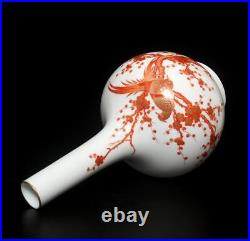 38CM Qianlong Signed Antique Vitriol Porcelain Vase with bird