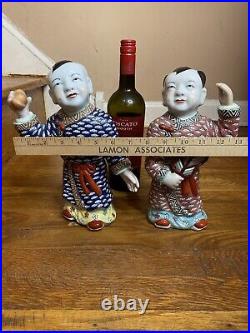3 Antique Chinese Laughing Boys Republic Period Porcelain Statues Hand Painted