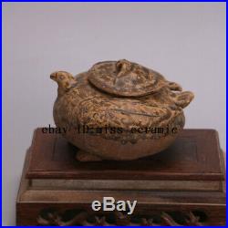 3 Han Dynasty China antique Porcelain bird beast cover handmade jar pot