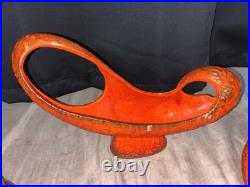 3 Pieces California Pottery PHOENIX Bird Figurines withdish Orange Glaze/Gold Trim