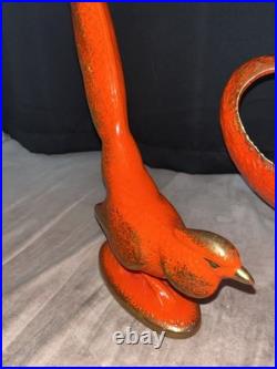 3 Pieces California Pottery PHOENIX Bird Figurines withdish Orange Glaze/Gold Trim