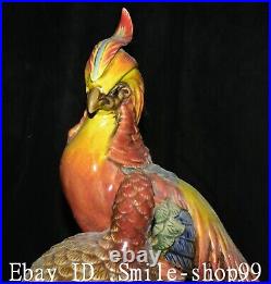 47CM Old Qing Dynasty 3 Colored Porcelain Poll Parrot Bird litchi Statue