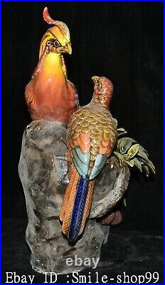 47CM Old Qing Dynasty 3 Colored Porcelain Poll Parrot Bird litchi Statue