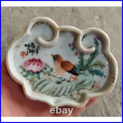 4.3 Chinese Multicolour Porcelain Animal Bird Lotus Flower Branch Ruyi Inkstone