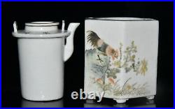 4.6 old antique republican dynasty porcelain flower bird hexagon warm wine pot