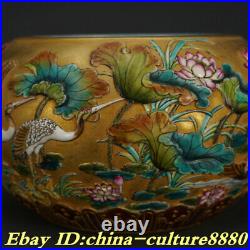 4.7 Old China Famille Rose Porcelain Gold Flower Bird Pattern Tank Pot Jar Box
