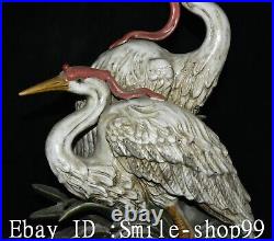 50CM Old China Qing Dynasty 5 Cai Porcelain 2 Animal Fairy Crane Bird Statue