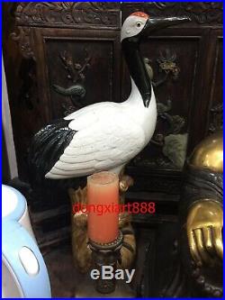 50 cm China Porcelain & Pottery Fengshui Animal Red-crowned Crane Bird Sculpture