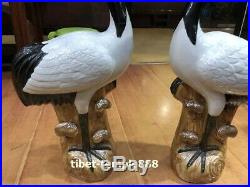 50 cm China White Porcelain Pottery Fengshui Animal Red-crowned Crane Sculpture