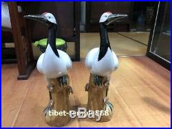 50 cm China White Porcelain Pottery Fengshui Animal Red-crowned Crane Sculpture