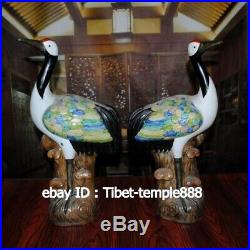 50cm China Porcelain Pottery Painted Fengshui Animal Red-crowned Crane Sculpture