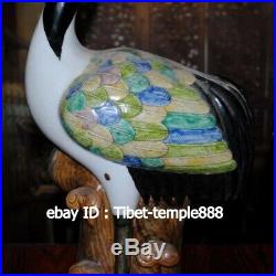 50cm China Porcelain Pottery Painted Fengshui Animal Red-crowned Crane Sculpture