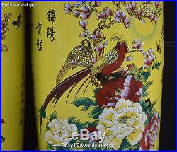 53 Huge Marked China Porcelain Peony Bird Bottle Vase Pitcher Jug Pair Statue