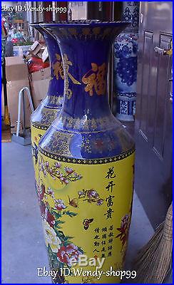 53 Huge Marked China Porcelain Peony Bird Bottle Vase Pitcher Jug Pair Statue