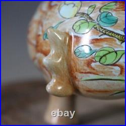 5.1 China Ruyao Famille Rose Porcelain Gild Flower Bird Tripodia Incense Burner