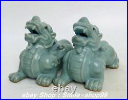 5.5 Old Song Dy Ru kiln porcelain Fengshui Pixiu brave troops Beast Statue Pair