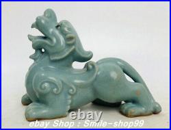 5.5 Old Song Dy Ru kiln porcelain Fengshui Pixiu brave troops Beast Statue Pair