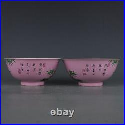 5.6China Jidezhen Colour Enamels Porcelain Pink Bamboo Flower Bird Bowl