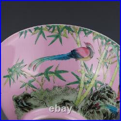 5.6China Jidezhen Colour Enamels Porcelain Pink Bamboo Flower Bird Bowl