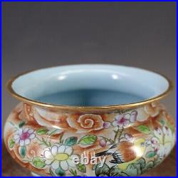 5.9China Ruyao Famille Rose Porcelain Gild Flower Bird Tripodia Incense Burner9