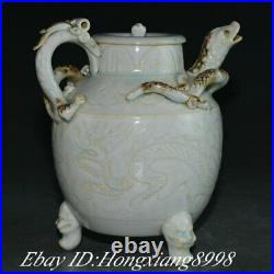 5.9 Old Chinese Ding kiln Porcelain Dynasty Dragon Handle Wine Tea Pot Flagon