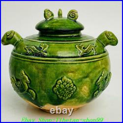 5 China Tang Dynasty Sancai Green Glaze Porcelain Bird Sheep Head Tank Jar Jug