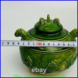 5 China Tang Dynasty Sancai Green Glaze Porcelain Bird Sheep Head Tank Jar Jug