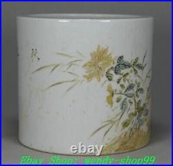 5 Guangxu Year Light colored Porcelain Flower Bird Brush Pot Pencil Vase