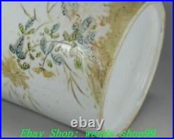 5 Guangxu Year Light colored Porcelain Flower Bird Brush Pot Pencil Vase